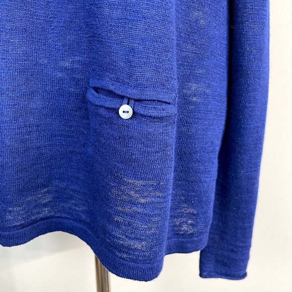 J Jill Sweater Womens Large Navy Blue Linen Cotton Scoop Neck Pocket Lightweight - Picture 4 of 10